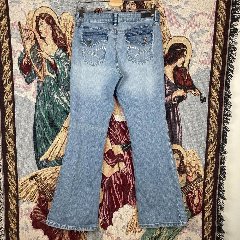 Glo Women's Flared Blue Navy Embroidered Jeans